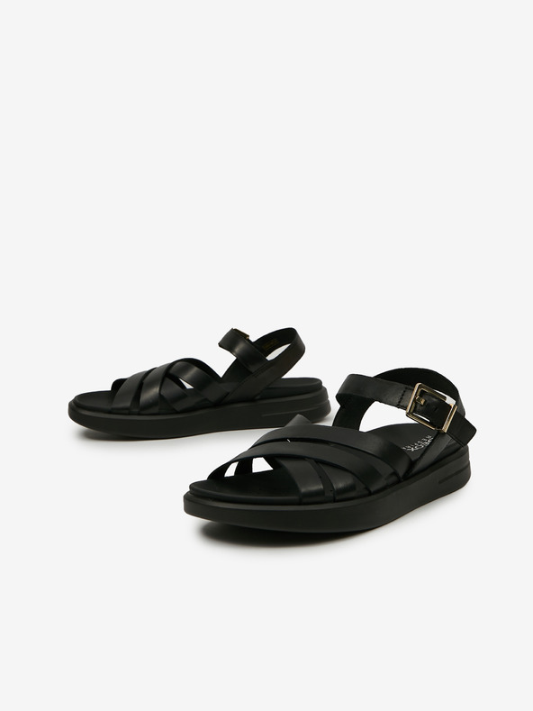 Geox Μαύρα γυναικεία δερμάτινα σανδάλια Geox