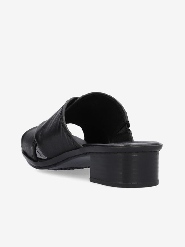 Rieker Μαύρες γυναικείες δερμάτινες παντόφλες Rieker