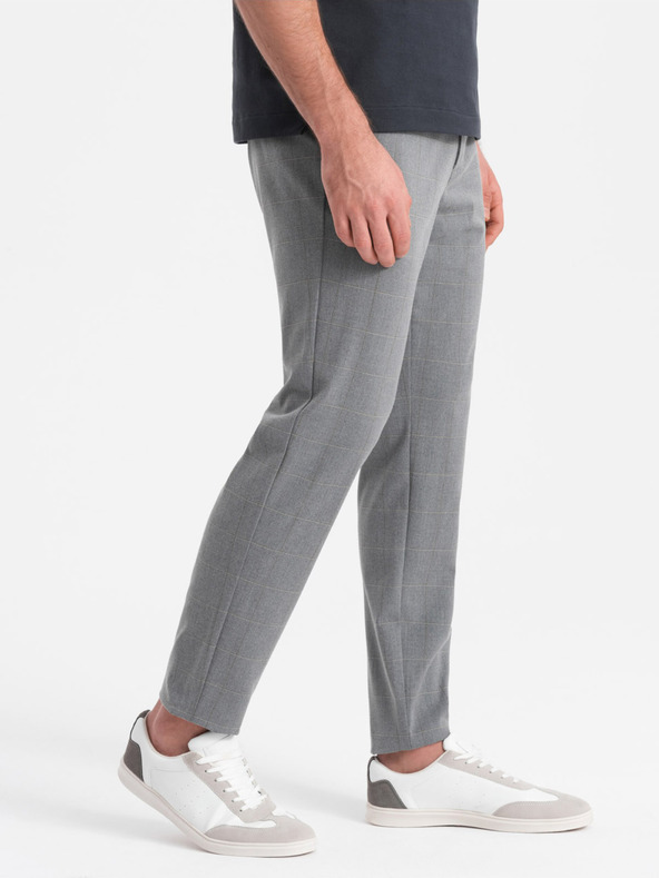 Ombre Clothing Γκρι ανδρικό καρό παντελόνι Ombre Clothing