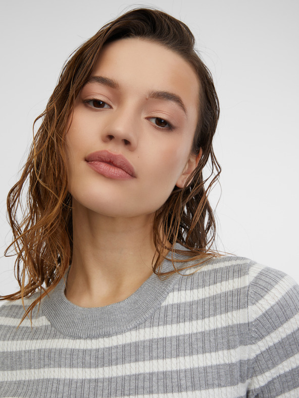 Orsay Γκρι ανοιχτό γυναικείο ριγέ πλεκτό τοπ ORSAY