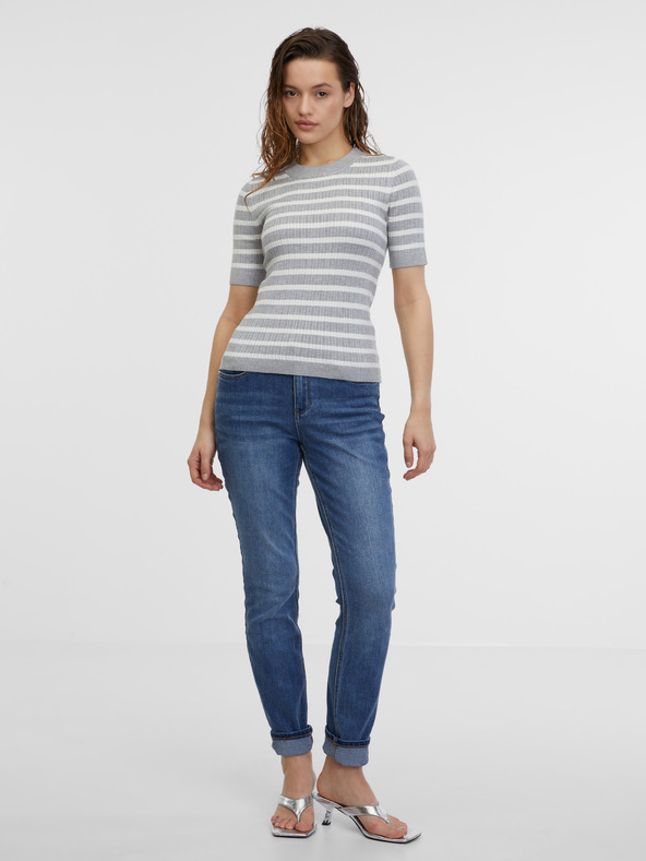 Orsay Γκρι ανοιχτό γυναικείο ριγέ πλεκτό τοπ ORSAY