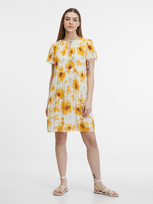 Orsay Κίτρινο-μπεζ γυναικείο φλοράλ φόρεμα ORSAY