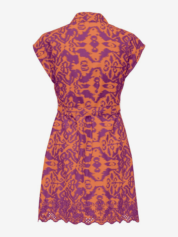 ONLY Πορτοκαλί και μοβ γυναικείο φόρεμα πουκάμισο με μοτίβο ONLY Lou