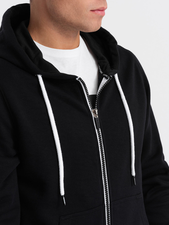 Ombre Clothing Μαύρο ανδρικό φούτερ με κουκούλα και φερμουάρ Ombre Clothing