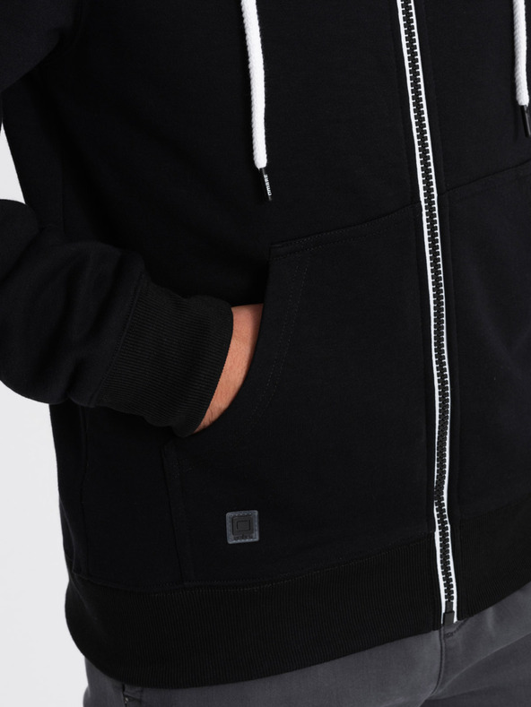 Ombre Clothing Μαύρο ανδρικό φούτερ με κουκούλα και φερμουάρ Ombre Clothing