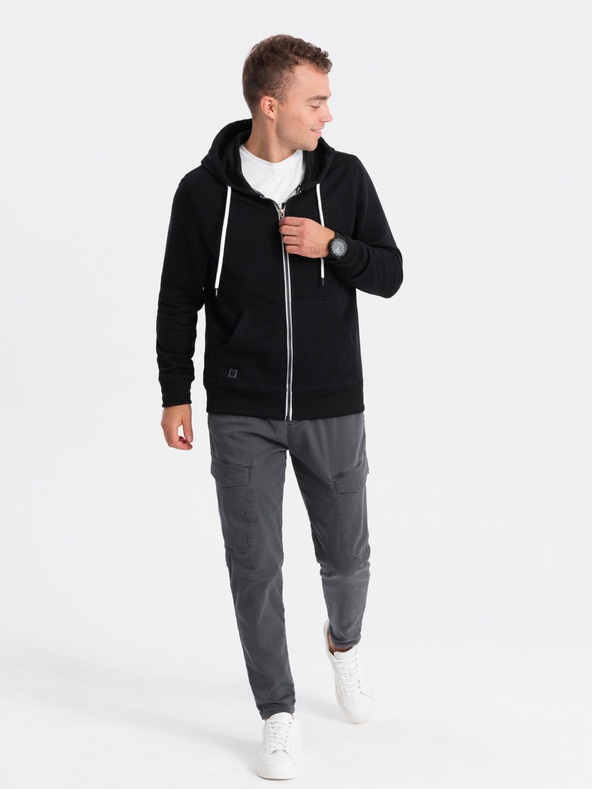 Ombre Clothing Μαύρο ανδρικό φούτερ με κουκούλα και φερμουάρ Ombre Clothing