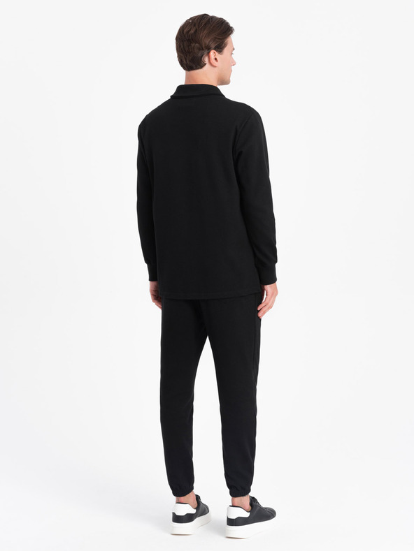 Ombre Clothing Μαύρο ανδρικό φούτερ με γιακά πόλο + παντελόνι Ombre Clothing