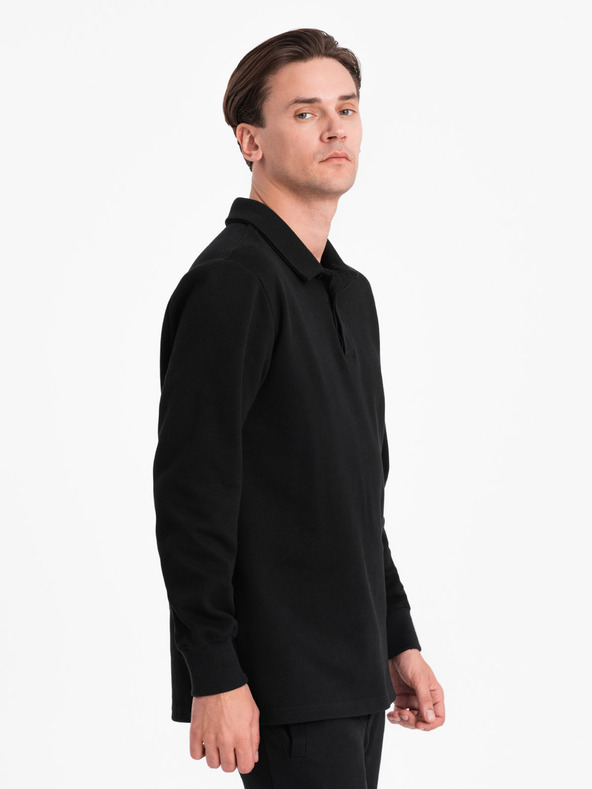 Ombre Clothing Μαύρο ανδρικό φούτερ με γιακά πόλο + παντελόνι Ombre Clothing