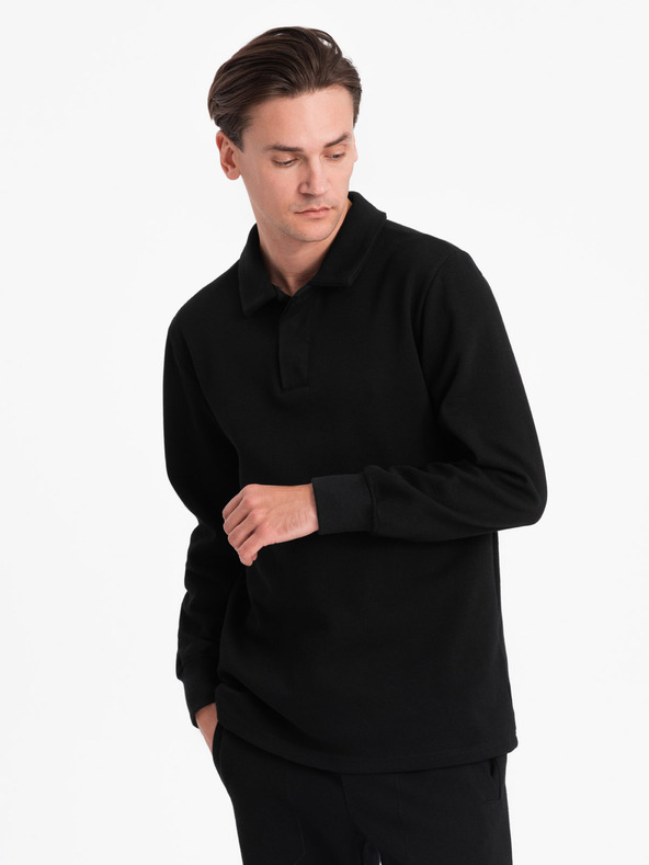 Ombre Clothing Μαύρο ανδρικό φούτερ με γιακά πόλο + παντελόνι Ombre Clothing