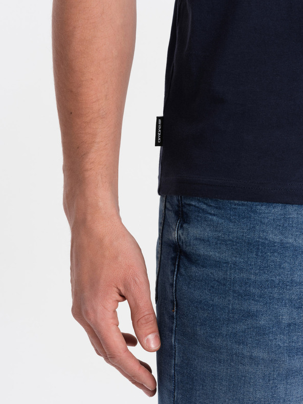 Ombre Clothing Σκούρο μπλε ανδρικό βασικό μπλουζάκι με v-λαιμό Ombre Clothing