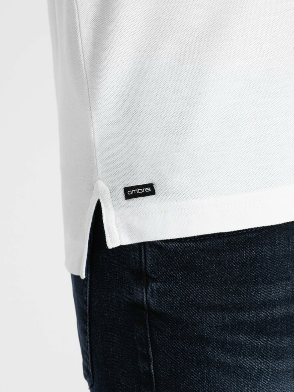 Ombre Clothing Λευκό ανδρικό πουκάμισο πόλο Ombre Clothing