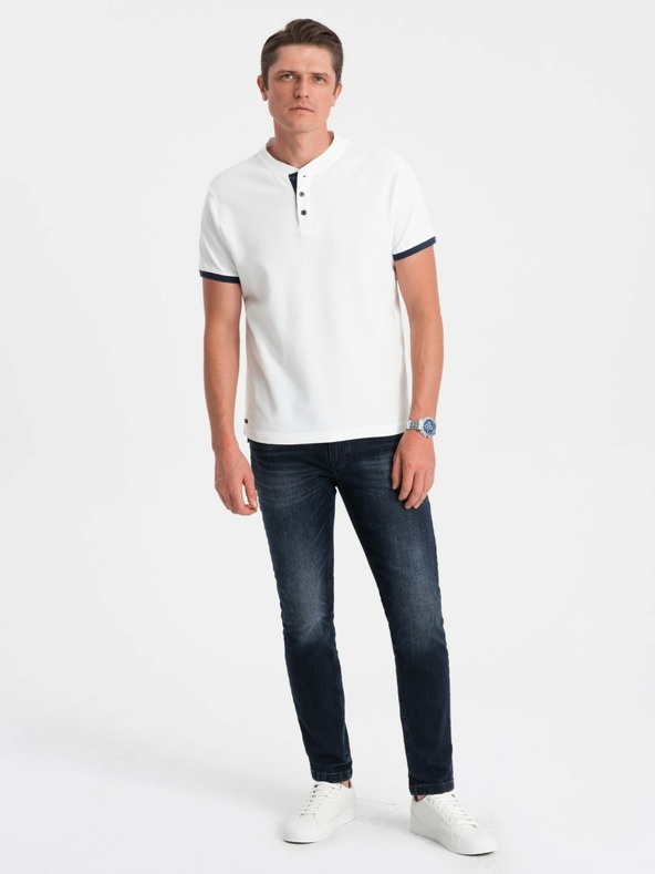 Ombre Clothing Λευκό ανδρικό πουκάμισο πόλο Ombre Clothing