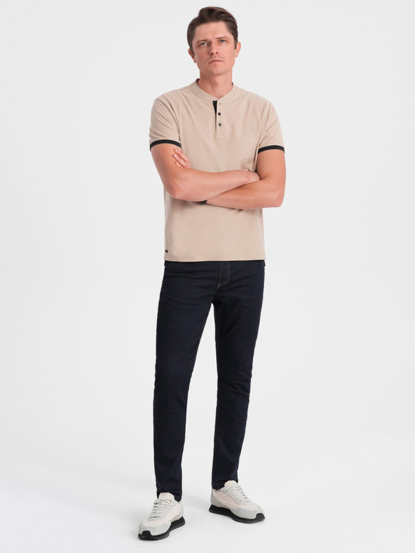 Ombre Clothing Μπεζ ανδρικό μπλουζάκι πόλο Ombre Clothing