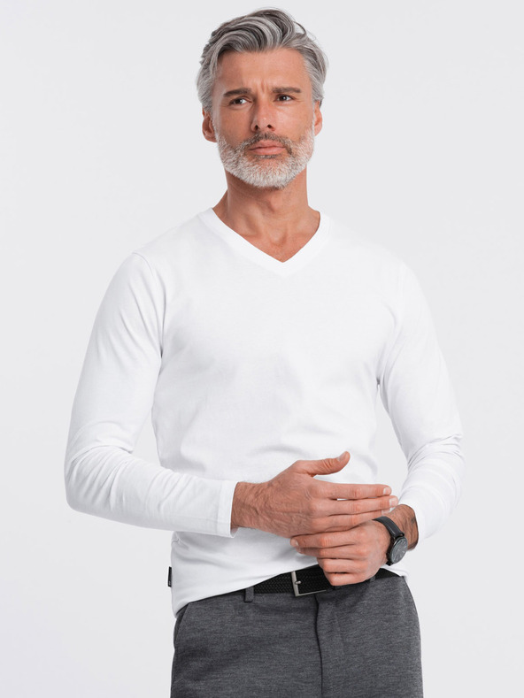 Ombre Clothing Λευκό ανδρικό βασικό πουκάμισο Ombre Clothing