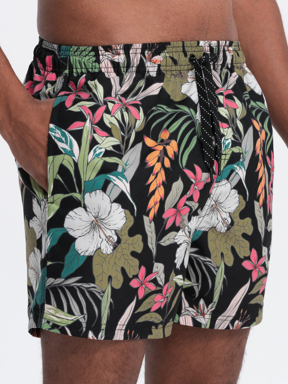 Ombre Clothing Ανδρικό μαύρο και πράσινο τροπικό μοτίβο μαγιό Ombre Clothing