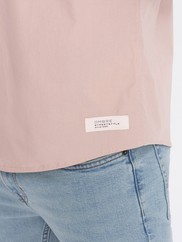 Ombre Clothing Ανοιχτό καφέ ανδρικό κοντομάνικο πουκάμισο Ombre Clothing