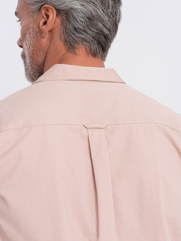 Ombre Clothing Ανοιχτό καφέ ανδρικό κοντομάνικο πουκάμισο Ombre Clothing