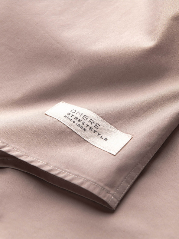 Ombre Clothing Ανοιχτό καφέ ανδρικό κοντομάνικο πουκάμισο Ombre Clothing