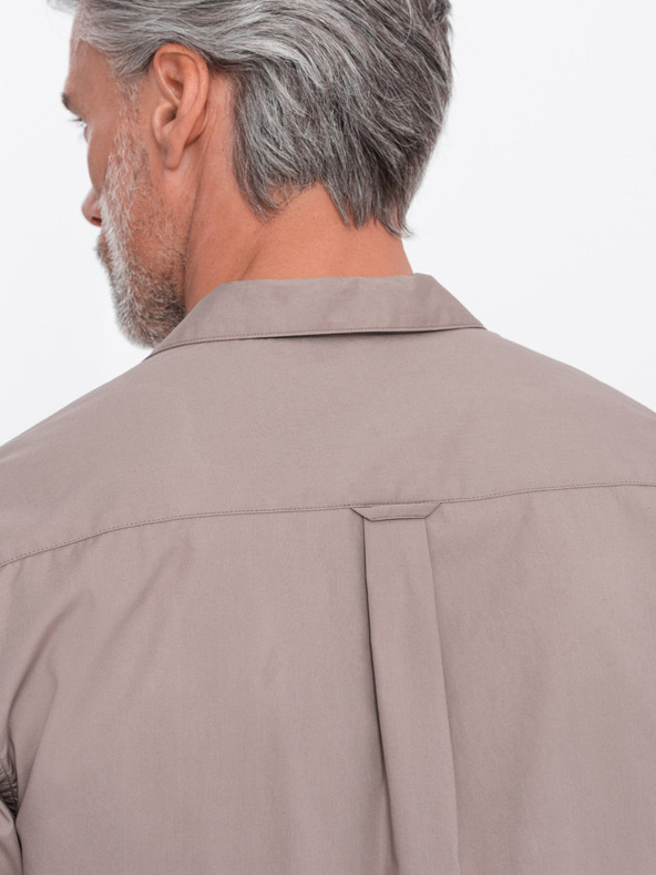 Ombre Clothing Καφέ ανδρικό κοντομάνικο πουκάμισο Ombre Clothing