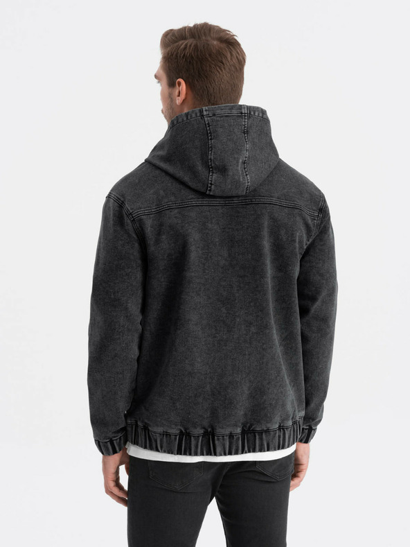 Ombre Clothing Μαύρο ανδρικό τζιν μπουφάν με κουκούλα Ombre Clothing