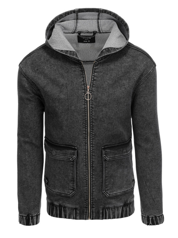 Ombre Clothing Μαύρο ανδρικό τζιν μπουφάν με κουκούλα Ombre Clothing