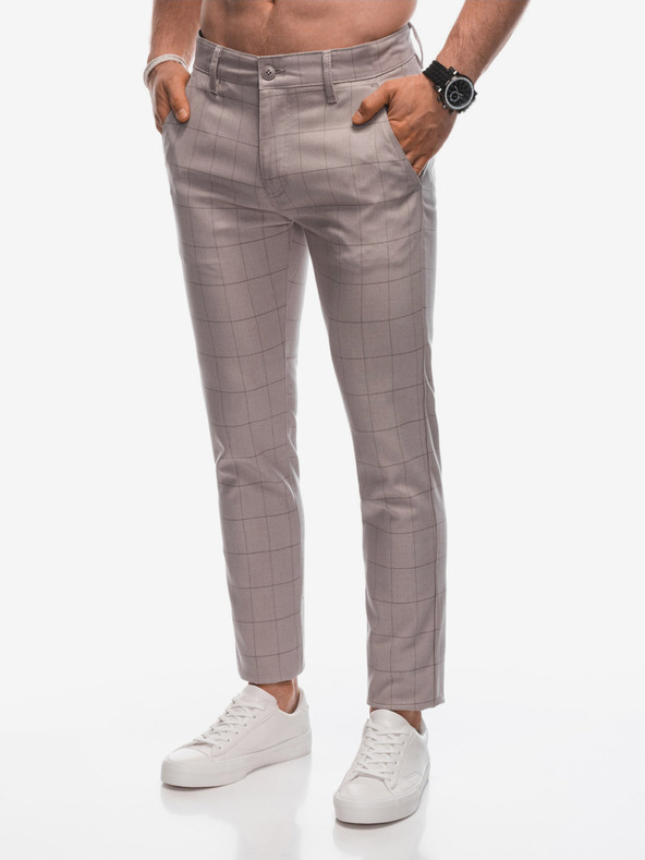 Edoti Μπεζ ανδρικό καρό παντελόνι chino Edoti