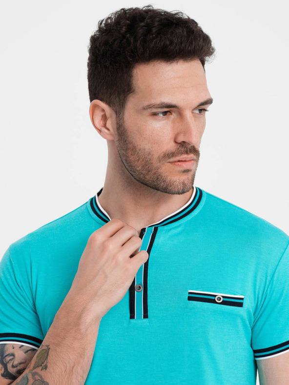 Ombre Clothing Τυρκουάζ ανδρικό πουκάμισο με κουμπιά Ombre Clothing