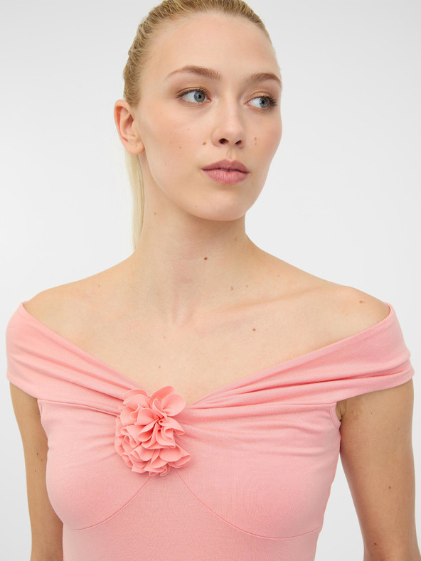 Orsay Ανοιχτό ροζ γυναικείο t-shirt με κοντό μανίκι με απλικέ ORSAY