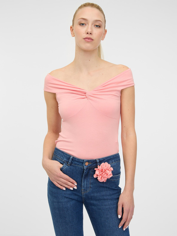 Orsay Ανοιχτό ροζ γυναικείο t-shirt με κοντό μανίκι με απλικέ ORSAY