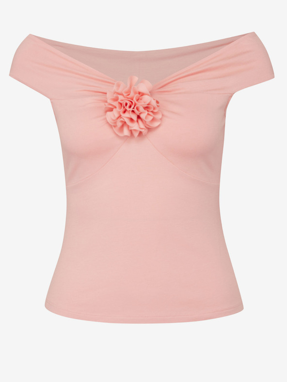 Orsay Ανοιχτό ροζ γυναικείο t-shirt με κοντό μανίκι με απλικέ ORSAY