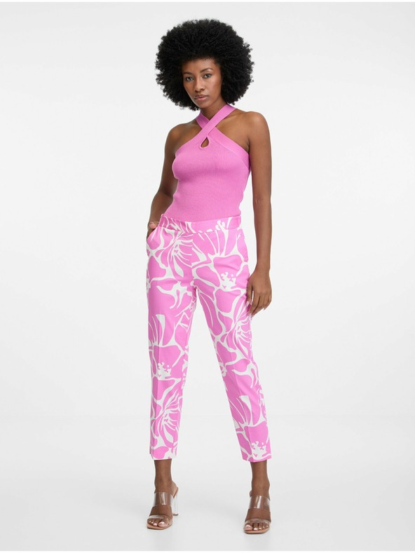 Orsay Ροζ και λευκό γυναικείο παντελόνι με μοτίβο ORSAY