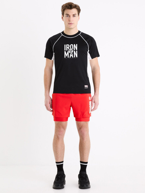 Celio Μαύρο ανδρικό αθλητικό μπλουζάκι Celio Marvel Iron Man