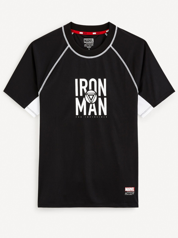 Celio Μαύρο ανδρικό αθλητικό μπλουζάκι Celio Marvel Iron Man