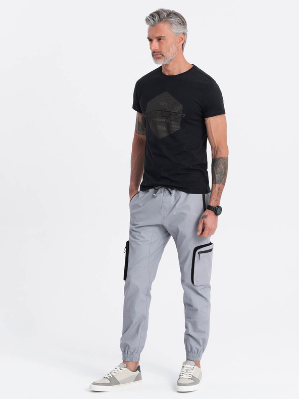 Ombre Clothing Ανοιχτό γκρι ανδρικό παντελόνι cargo jogger Ombre Clothing