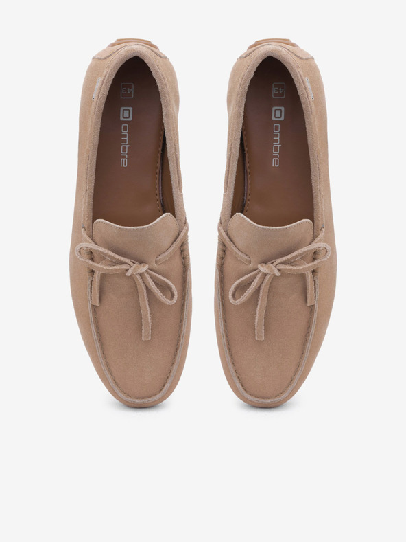 Ombre Clothing Μπεζ ανδρικά δερμάτινα loafers με σόλα οδηγού Ombre Clothing