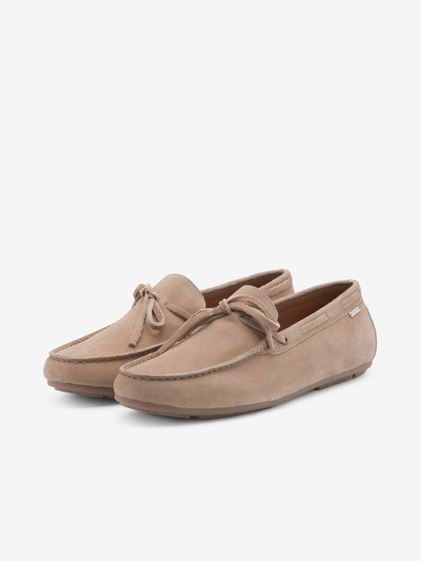 Ombre Clothing Μπεζ ανδρικά δερμάτινα loafers με σόλα οδηγού Ombre Clothing