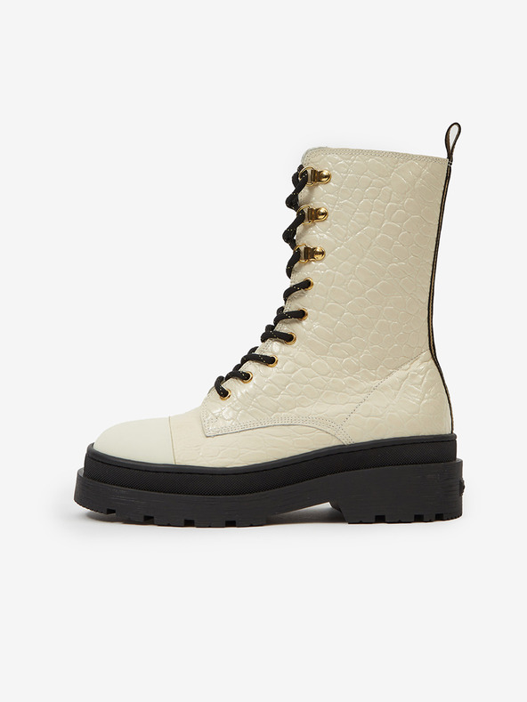 Scotch & Soda Κρέμα γυναικεία δερμάτινα Scotch & Soda Aubri Mid Boot Off Wht Croco