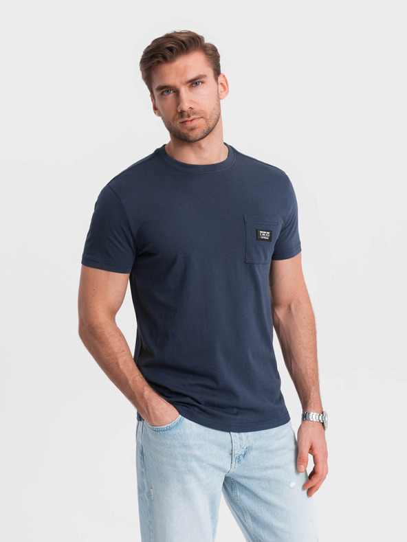 Ombre Clothing Σκούρο μπλε ανδρικό t-shirt με τσέπη Ombre Clothing