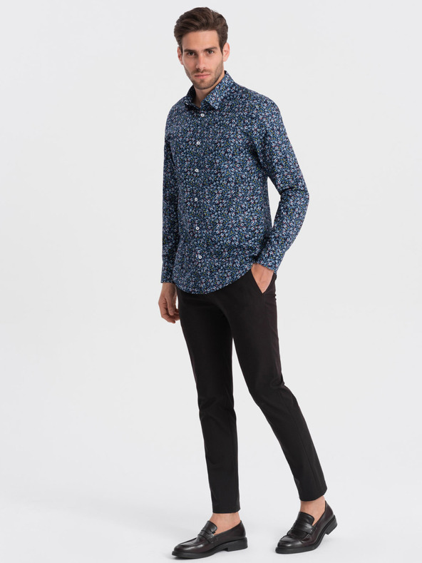 Ombre Clothing Μπλε ανδρικό πουκάμισο με μοτίβο σε λεπτή γραμμή Ombre Clothing