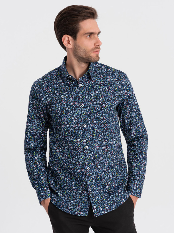 Ombre Clothing Μπλε ανδρικό πουκάμισο με μοτίβο σε λεπτή γραμμή Ombre Clothing