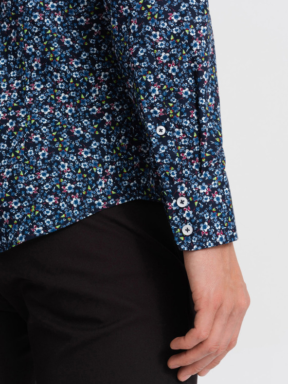 Ombre Clothing Μπλε ανδρικό πουκάμισο με μοτίβο σε λεπτή γραμμή Ombre Clothing