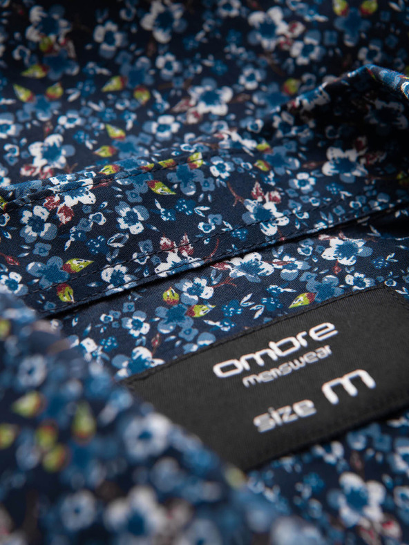 Ombre Clothing Μπλε ανδρικό πουκάμισο με μοτίβο σε λεπτή γραμμή Ombre Clothing