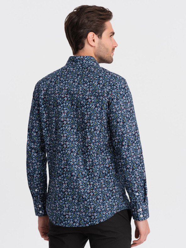 Ombre Clothing Μπλε ανδρικό πουκάμισο με μοτίβο σε λεπτή γραμμή Ombre Clothing