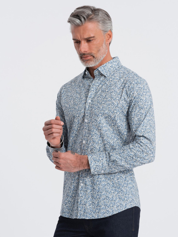 Ombre Clothing Μπλε ανδρικό πουκάμισο με μοτίβο σε λεπτή γραμμή Ombre Clothing