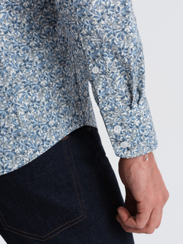 Ombre Clothing Μπλε ανδρικό πουκάμισο με μοτίβο σε λεπτή γραμμή Ombre Clothing