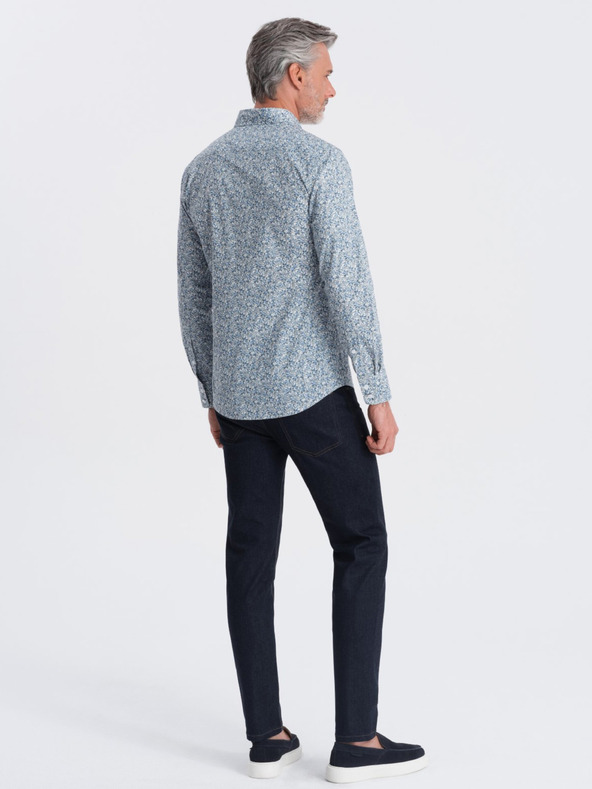 Ombre Clothing Μπλε ανδρικό πουκάμισο με μοτίβο σε λεπτή γραμμή Ombre Clothing