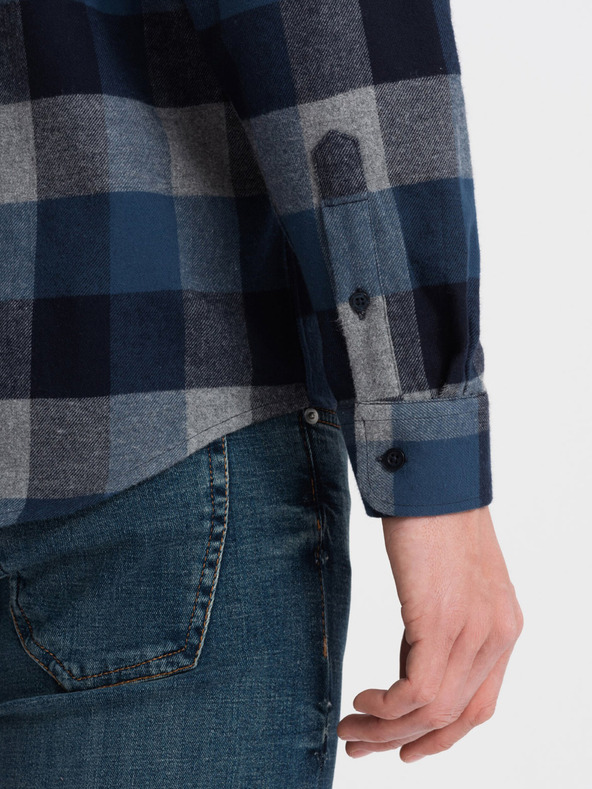 Ombre Clothing Μπλε ανδρικό καρό φανελλένιο πουκάμισο Ombre Clothing