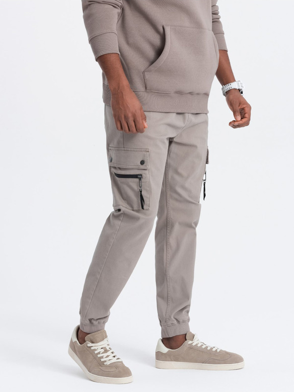 Ombre Clothing Μπεζ ανδρικό παντελόνι cargo jogger Ombre Clothing