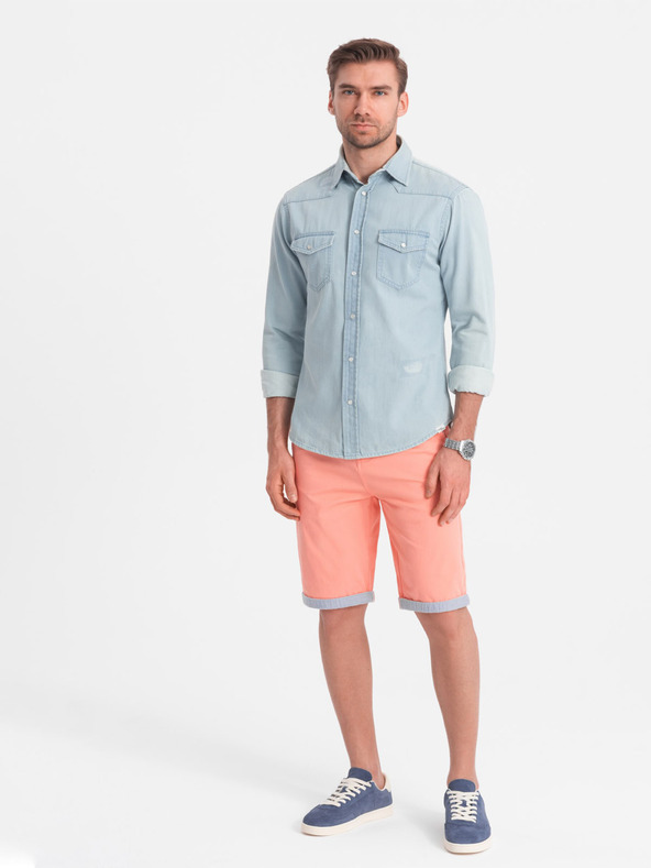 Ombre Clothing Κοραλλί ανδρικό σορτσάκι chino με τζιν στρίφωμα Ombre Clothing