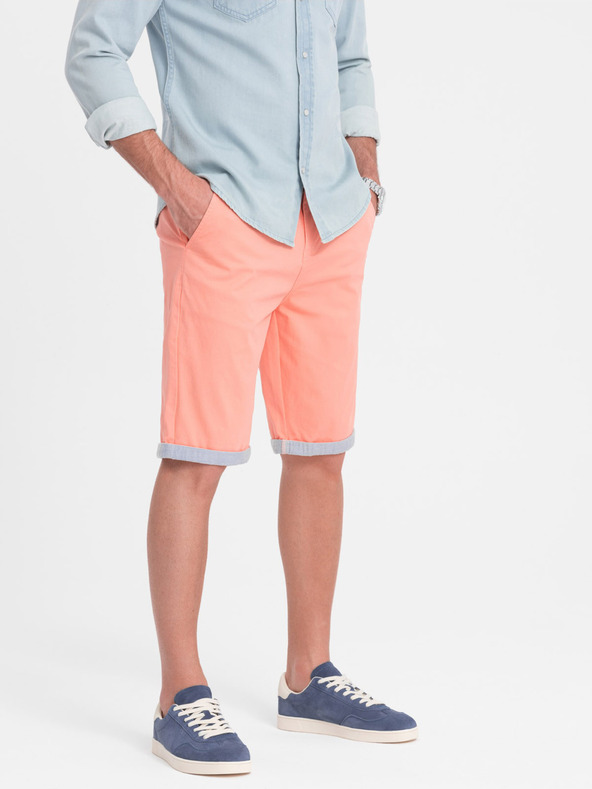 Ombre Clothing Κοραλλί ανδρικό σορτσάκι chino με τζιν στρίφωμα Ombre Clothing